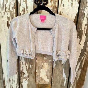 Lilly Pulitzer Girls cropped Cardigan Silver Metallic buttons w/ ruffles size L